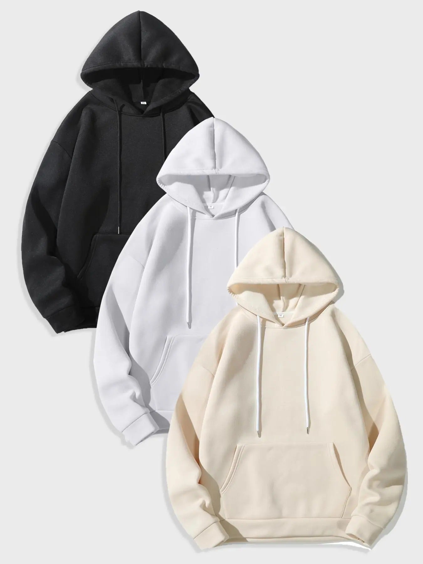 Men's Solid Drop Shoulder Drawstring Thermal Lined Hoodie, Casual Regular Fit Pocket Hooded Sweatshirt for Fall & Winter,...