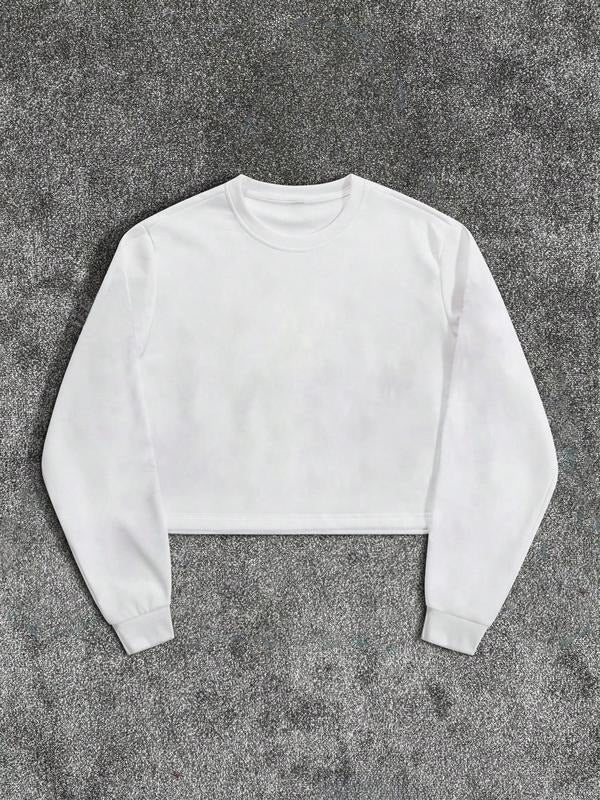 Solid Long Sleeve Crew Neck Regular Fit Casual Comfy Daily Top Spring & Fall T-Shirts, Hoodie, Sweatshirt