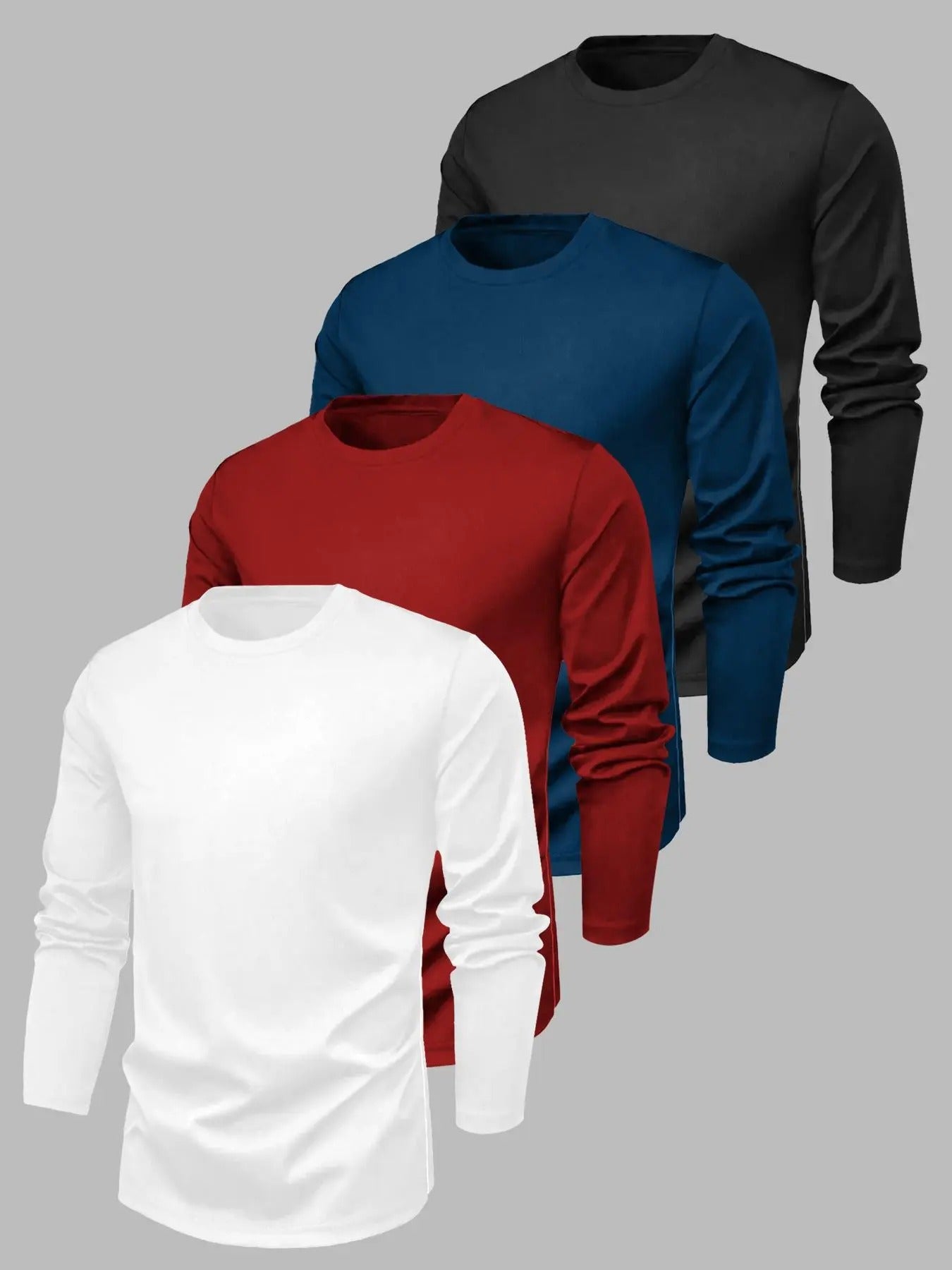 Men's Solid Long Sleeve Tee, Casual Basic Crew Neck T-shirt for Spring, Men's Top for Daily Wear Hoodie, Sweatshirt