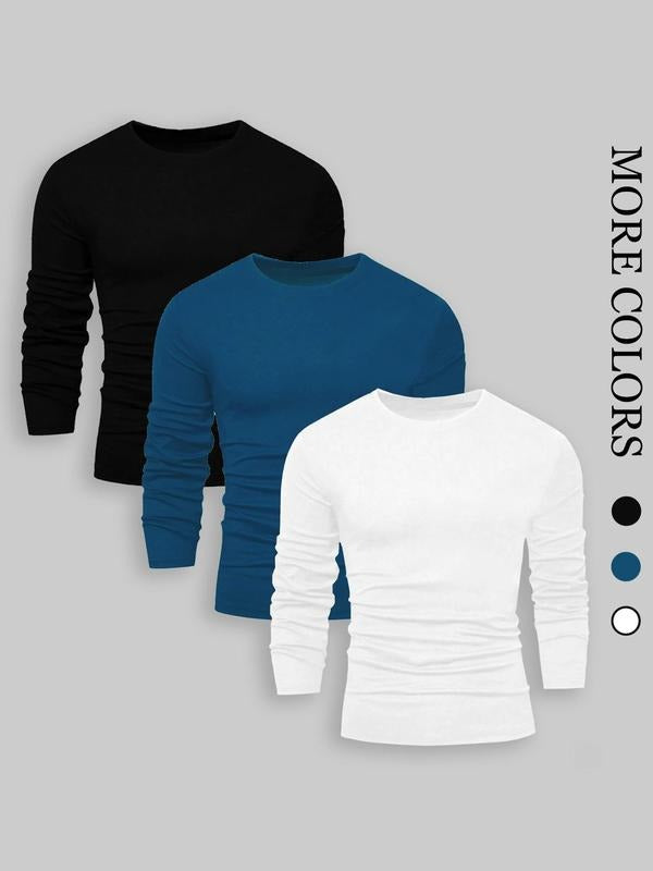 Men's Solid Long Sleeve Tee, Casual Comfy Round Neck T-shirt for Fall & Winter, Men's Top for Daily Wear Hoodie, Sweatshirt