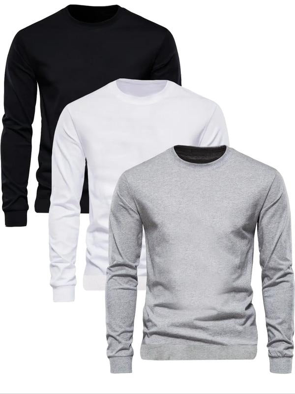 Men's Solid Round Neck Sweatshirt, Regular Fit Casual Long Sleeve Crew Neck Pullover for Fall & Winter, Men's Clothes for...
