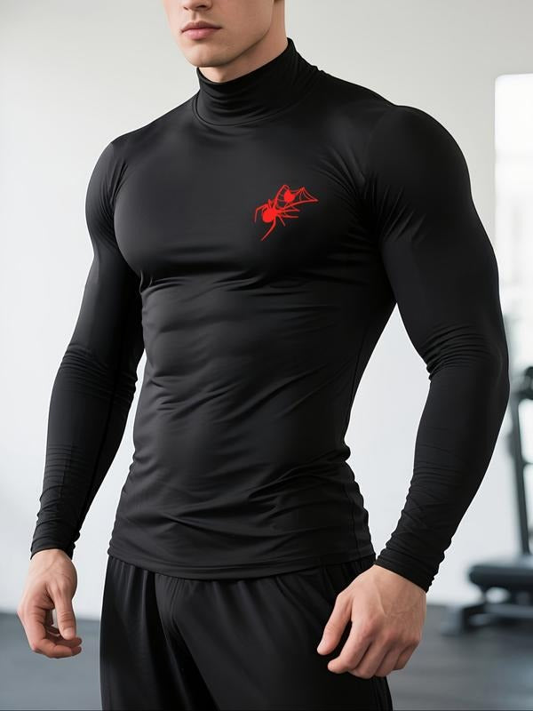 Men's Solid Turtle Neck Long Sleeve Tee, Casual Comfy Warm Tight Sleeve T-shirt for Spring, Men's Top for Daily Wear...