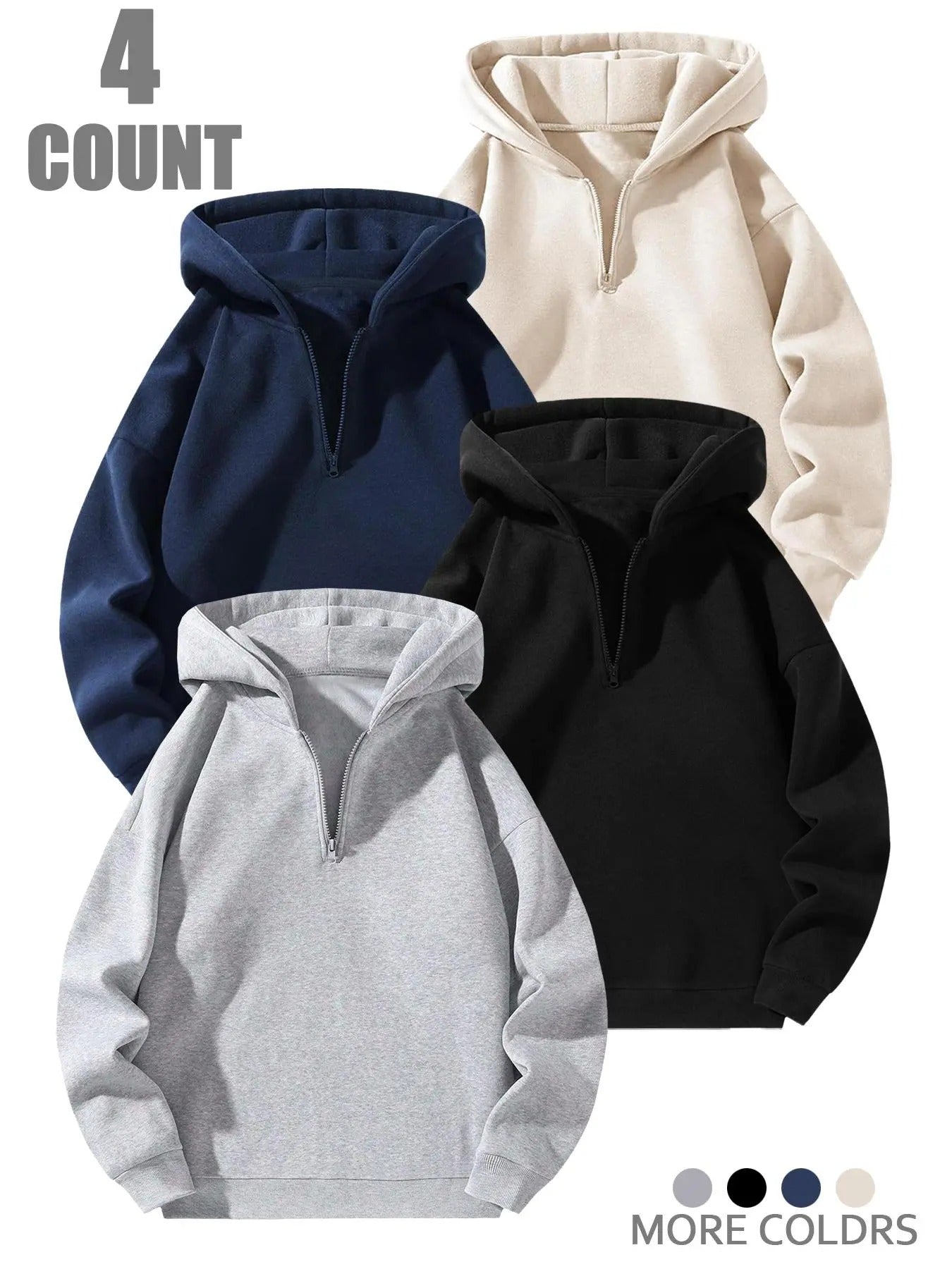 Men's Solid Zip Up Hoodie, Casual Regular Fit Long Sleeve Hooded Sweatshirt for Fall & Winter, Menswear Tops for Daily...