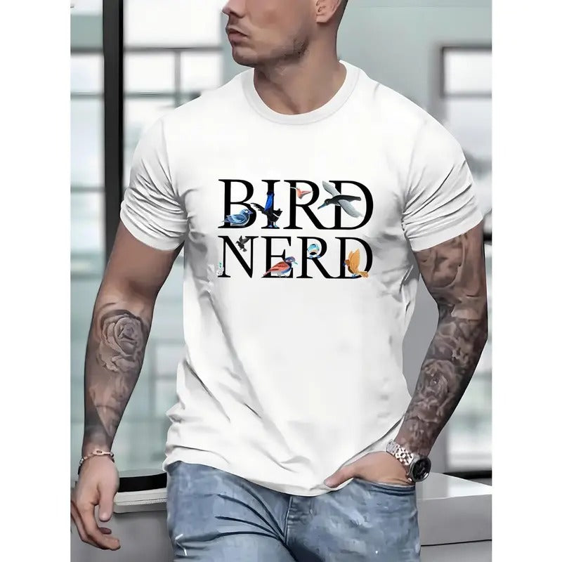 Men's T-shirt, Creative Bird Print Short Sleeve Crew Neck Tees For Summer, Casual Outdoor Comfy Clothing For Male Made in...