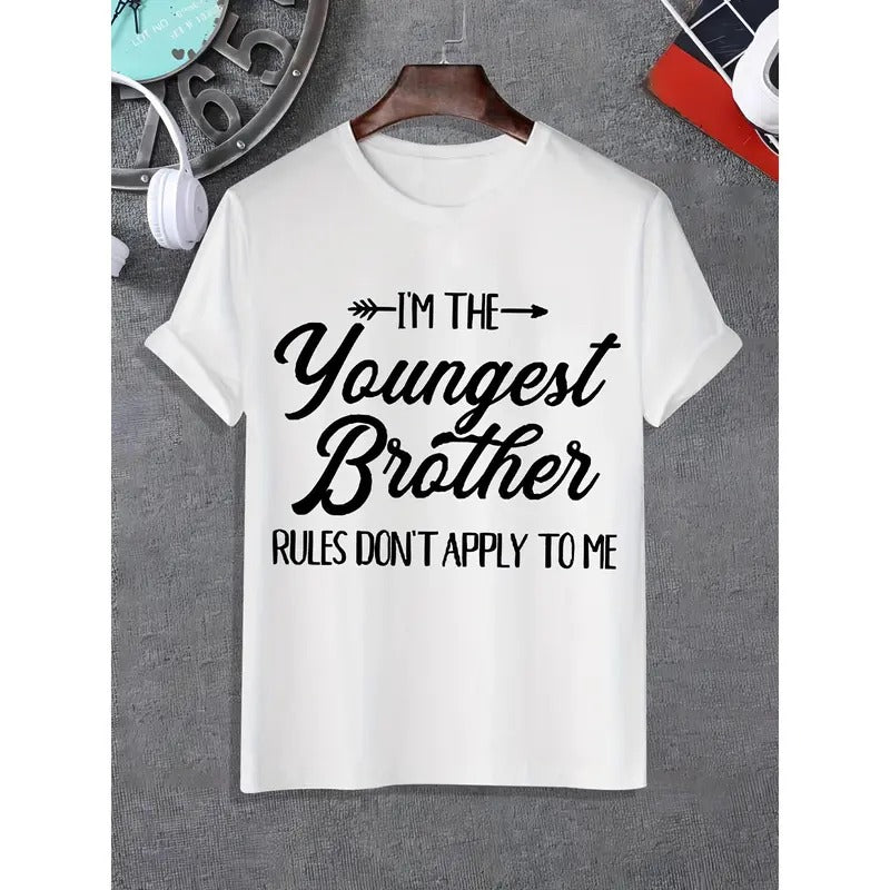 Men's T-shirt, fun "Littlest Brother" printed T-shirt, Summer Spring Fall casual short-sleeved T-shirt, top as a gift, 1...