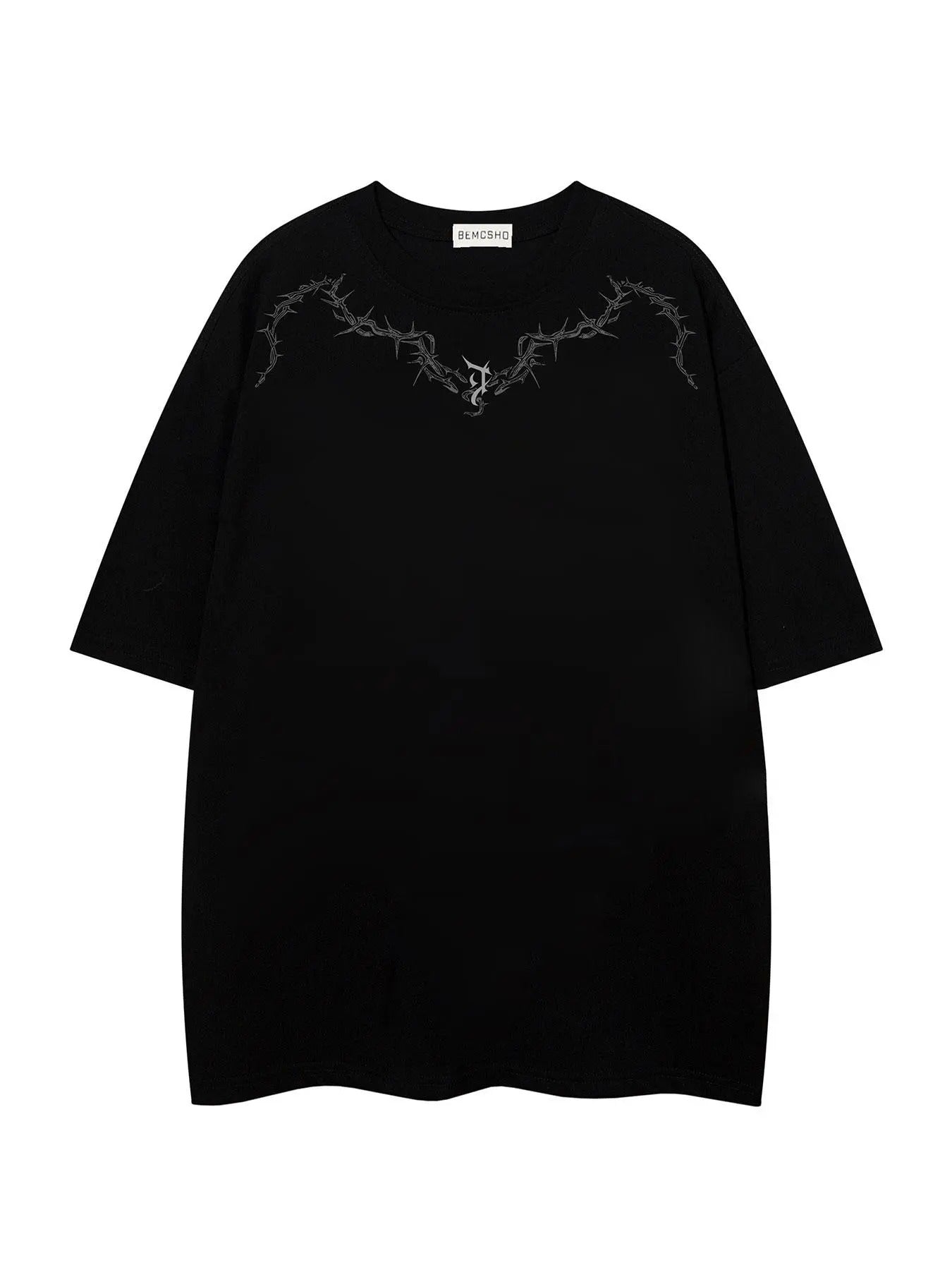 Men's Thorn Print Round Neck Tee, Loose Casual Comfy Fashion Half Sleeve Crew Neck T-shirt for Summer, Men's Top for...