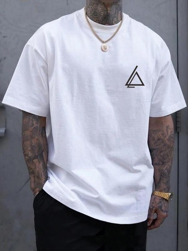 Men's Triangle Print Round Neck Tee, Loose Casual Short Sleeve Crew Neck T-shirt for Summer, Fashion Men's Top for Daily...