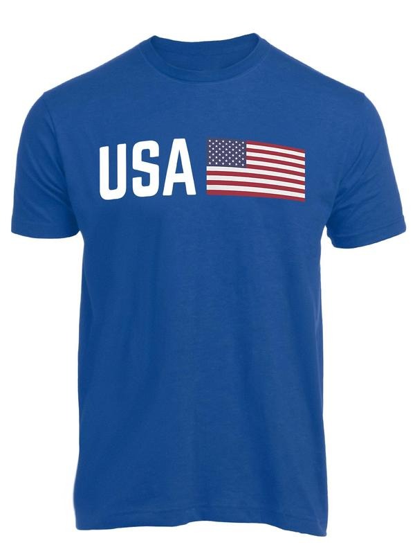 Men's USA Flag Print Round Neck Tee, Casual Loose Short Sleeve T-shirt for Summer, Men's Top for Daily Wear Hoodie,...
