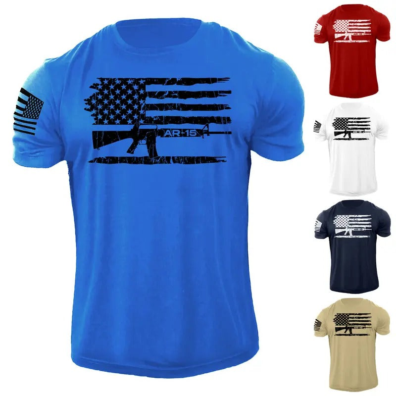 Men's USA Gun Flag AR15 Rifle T Shirt 100% Cotton Distressed Tee Menswear Top Hoodie, Sweatshirt | HypeDripTees.com