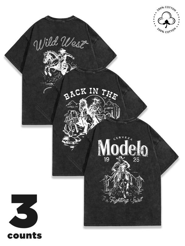 Men's Vintage Graphic Print Round Neck Tee, Regular Fit Casual Short Sleeve T-shirt for Summer, Men's Top for Daily Wear,...