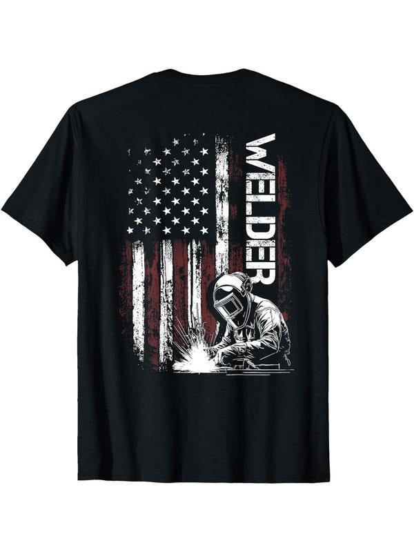 Men's Welder Print Round Neck Graphic Tee, Casual Loose Short Sleeve T-shirt for Summer, Men's Top for Daily Wear,...