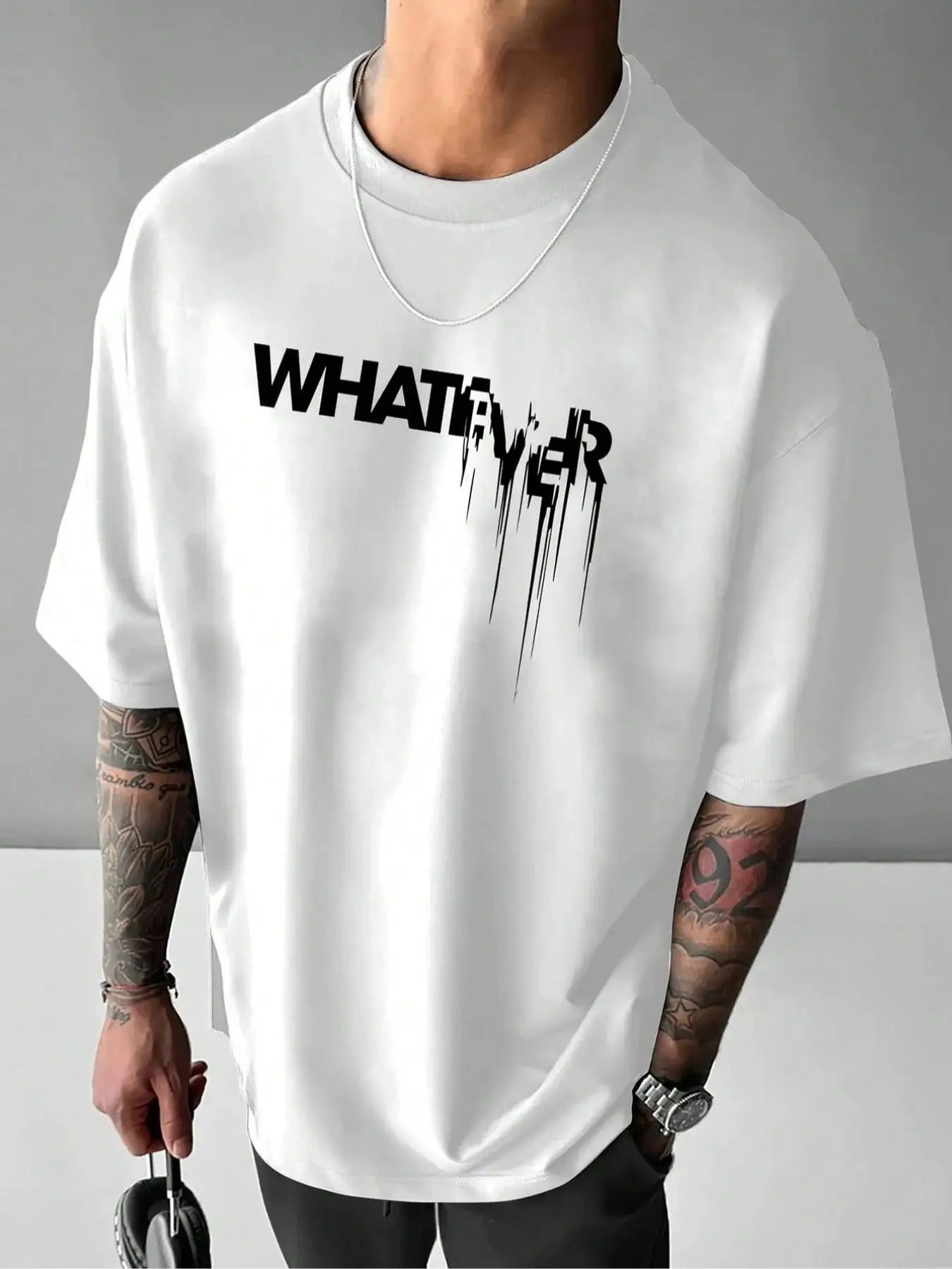 Men's What Ever Letter Print Round Neck Graphic Tee, Loose Casual Short Sleeve T-shirt for Summer, Men's Top for Daily...