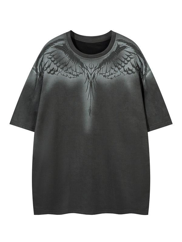 Men's Wing Embroidery Short Sleeve Tee, Loose Casual Round Neck T-shirt for Summer, Fashion Men's Top for Daily Wear...