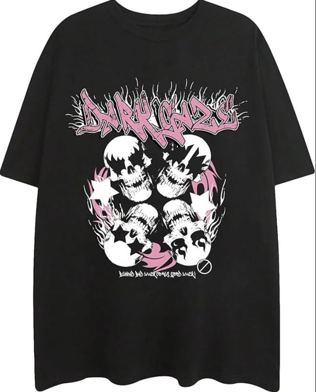 Men's Y2k Graphic Tees Letter Skull Short Sleeve Gothic T Shirt Tops Hoodie, Sweatshirt | HypeDripTees.com