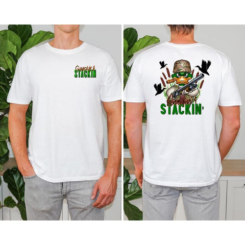 Mens "Quackin & Stackin" duck hunter T-Shirt. Fabric Menswear Hoodie, Sweatshirt | HypeDripTees.com