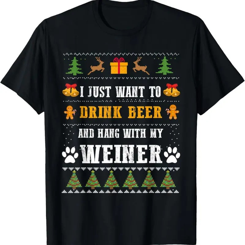 Mens Drink Beer Funny Weiner Dachshund Dog Ugly Christmas Sweater T-Shirt Hoodie, Sweatshirt | HypeDripTees.com