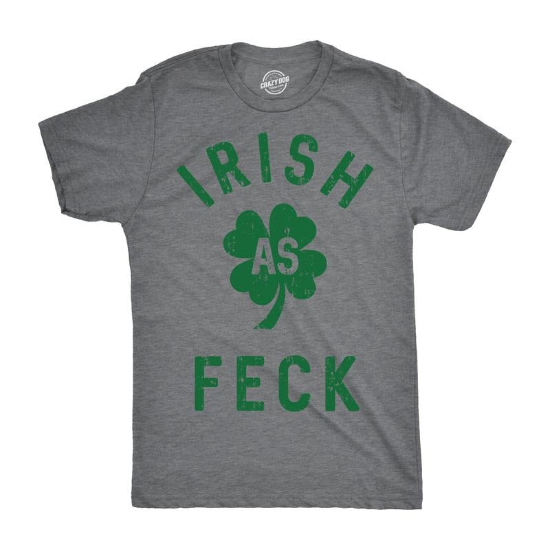 Mens Irish As Feck T Shirt Funny Saint Patricks Day Shamrock Lucky Tee for Guys Mens Funny T Shirts Cool Vintage Fashion...
