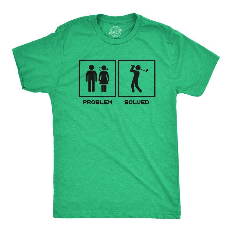 Mens Problem Solved T Shirt Funny Sarcastic Married Golf Lover Graphic Novelty Tee for Guys Mens Funny T Shirts Cool...