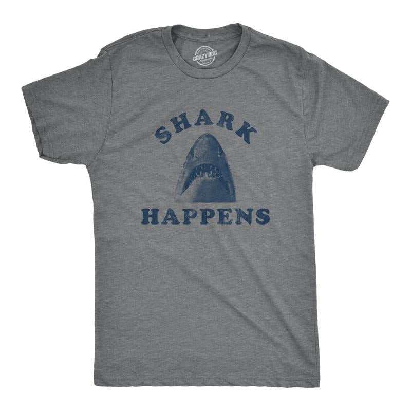 Mens Shark Happens Tshirt Funny Vacation Great White Shit Happens Funny Saying Tee Hoodie, Sweatshirt | HypeDripTees.com