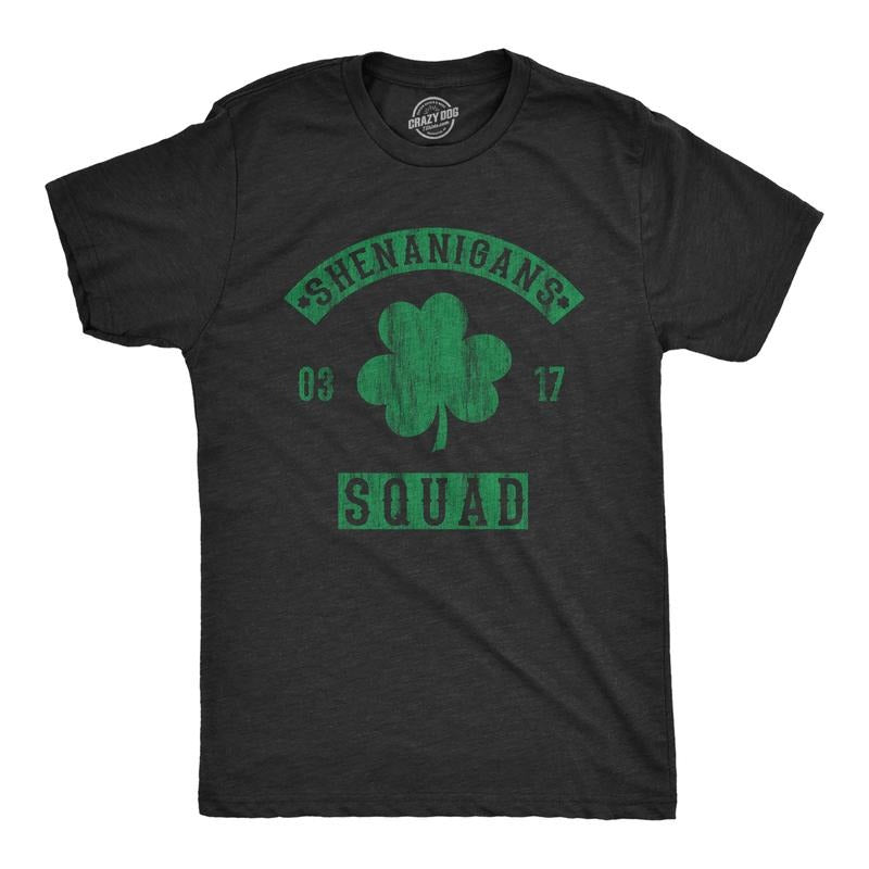 Mens Shenanigans Squad T Shirt Funny St Patricks Day Clover Graphic Saint Paddy Tee Mens Funny T Shirts Cool Vintage...