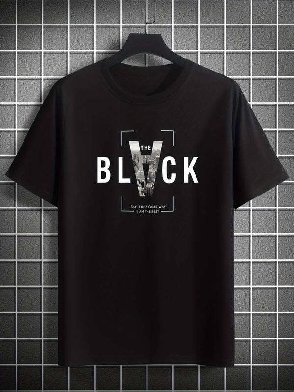 Mens Stylish Alphabet Print T-shirt - Quick-drying, Lightweight Crew Neck Tee for Daily Wear, Workouts, and Vacation Fun