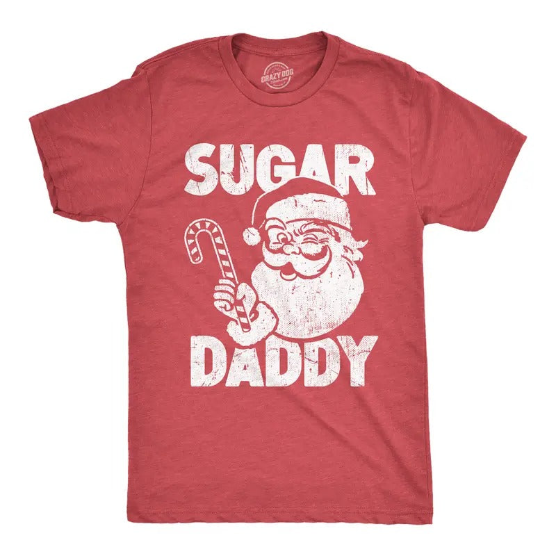 Mens Sugar Daddy T Shirt Funny Xmas Santa Claus Candy Cane Joke Tee for Guys Mens Funny T Shirts Cool Vintage Fashion...