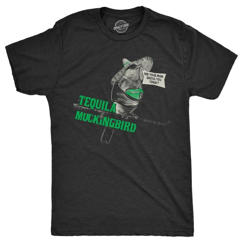 Mens Tequila Mockingbird T Shirt Funny Liquor Drinking Novel Parody Joke Tee for Guys Mens Funny T Shirts Cool Vintage...