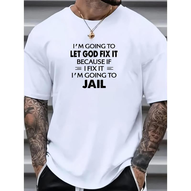 Mens Vibrant Graphic Print Let God Fix It T-shirt - Comfortable Relaxed Fit for a Flattering Plus Size Silhouette
