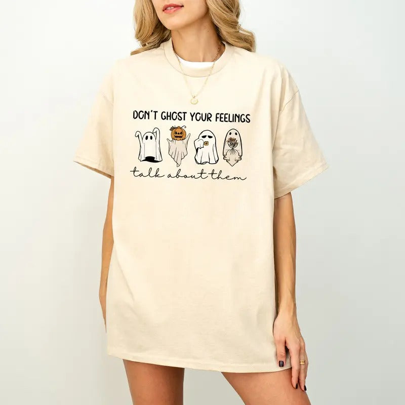 Mental Health Halloween Tshirt, Don't Ghost Your Feelings, Mental Health Awareness, Halloween School Psychologist Comfort...