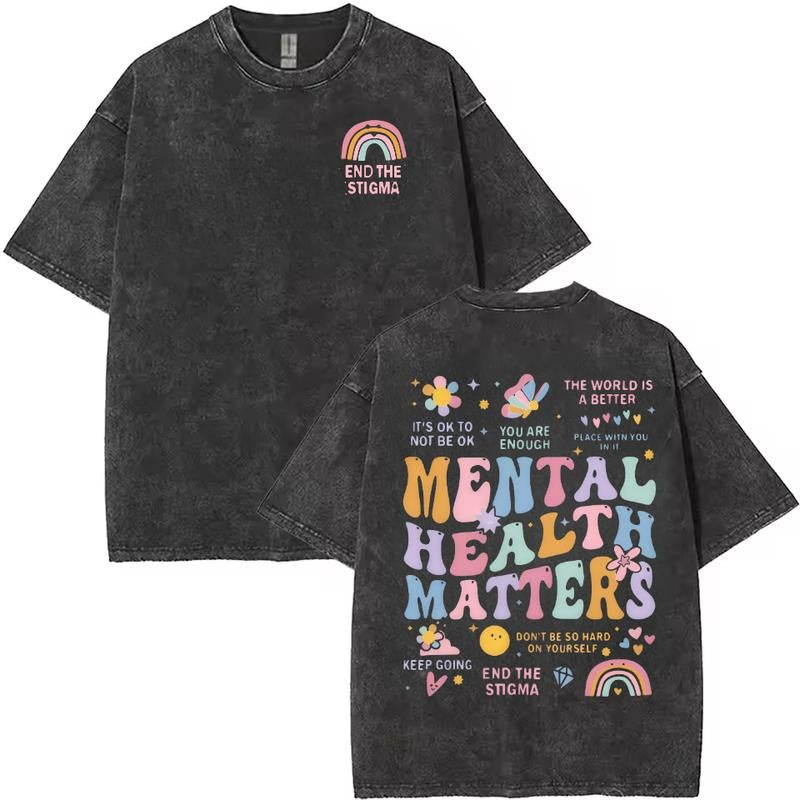 Mental Health Matters Washed Shirt, Inspirational Positive Tee, Self Care Graphic T-Shirt, Motivational Shirts Women,...