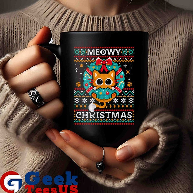 Meowy wreath ugly Christmas 2025 shirt