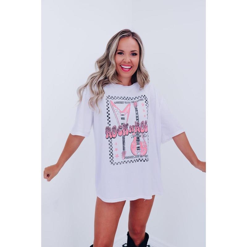 Mercury Oversized "Rock N Roll" Graphic Tee - White T-Shirt Hoodie, Sweatshirt | HypeDripTees.com