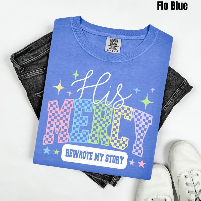 Mercy Rewrote My Story Checkered Comfort Colors T-Shirt 'NLB' Hoodie, Sweatshirt | HypeDripTees.com