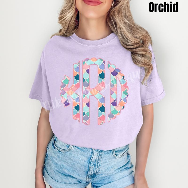 Mermaid Monogram Comfort Colors T-Shirt 'NLB' Hoodie, Sweatshirt | HypeDripTees.com