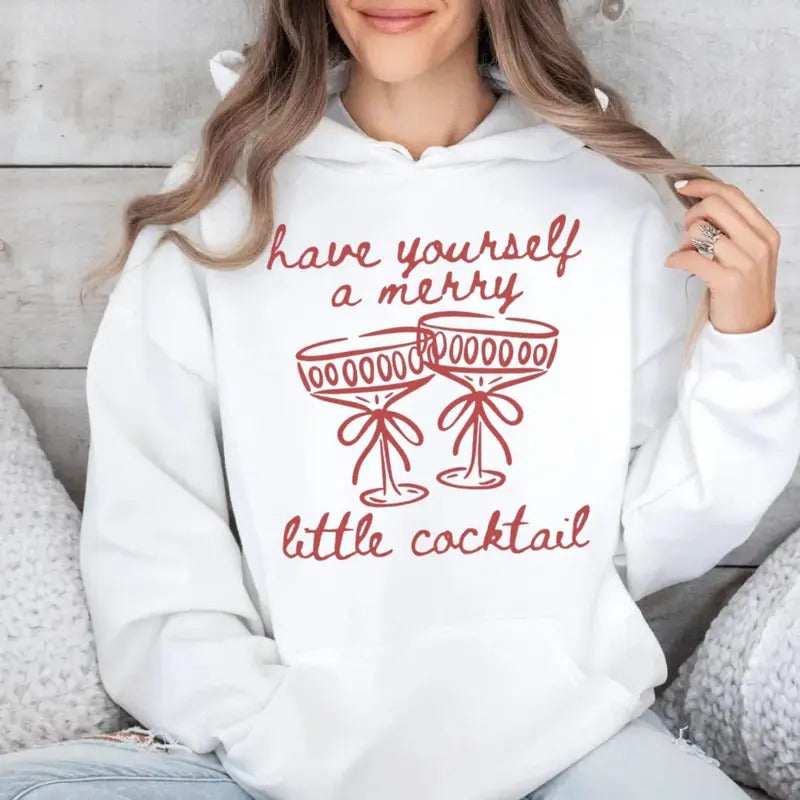 Merrier With A Martini Sweatshirt, Christmas Martini Shirt, Christmas Drink Hoodie, Cocktail Club, Christmas Party,...