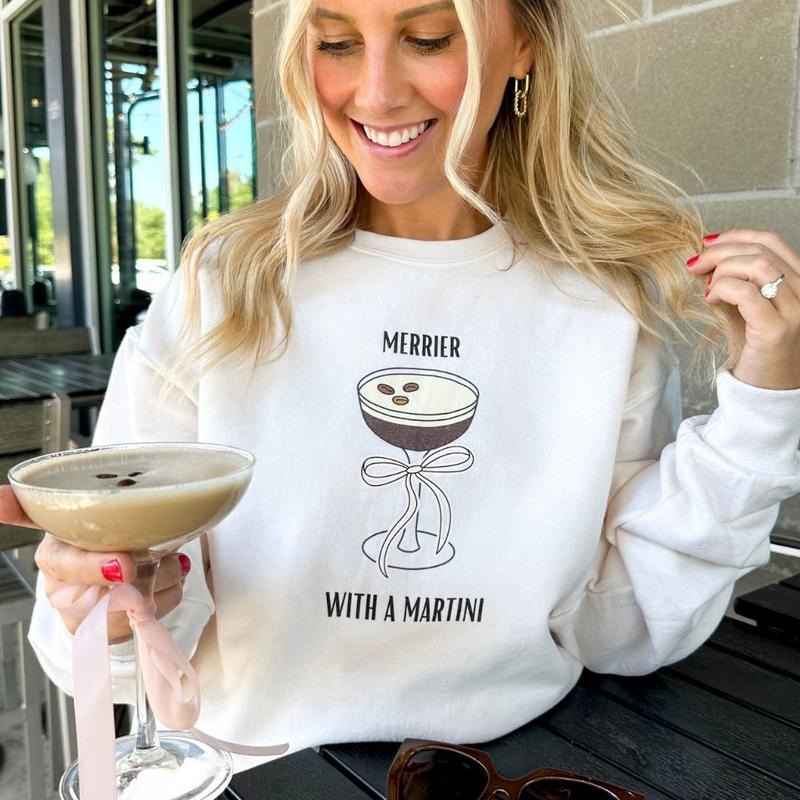 'Merrier With An Espresso Martini' Crewneck Sweatshirt T-Shirts, Hoodie | HypeDripTees.com