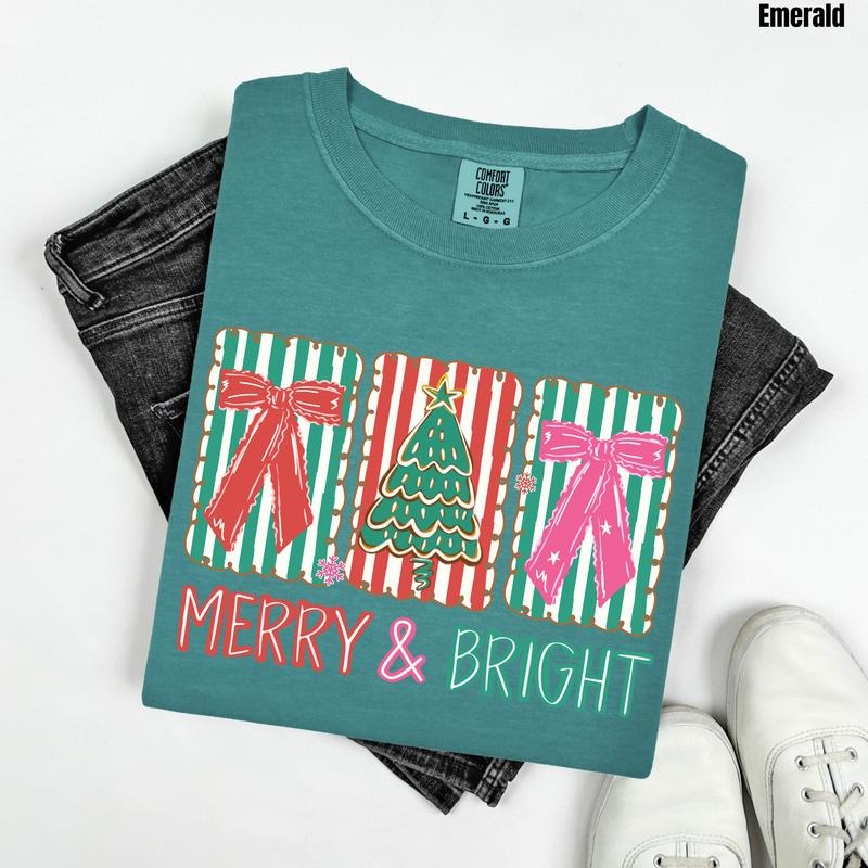 Merry & Bright Trio Comfort Colors T-Shirt 'NLB' Hoodie, Sweatshirt | HypeDripTees.com