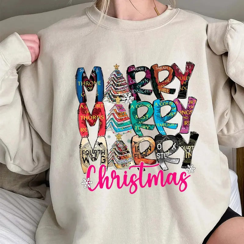 Merry Bookmas Shirt, Book Lovers Christmas Gift, Graphic Xmas Tee Hoodie, Sweatshirt | HypeDripTees.com