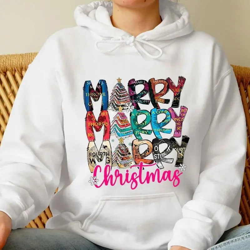 Merry Bookmas Sweatshirt, Hoodie, T - Shirt, Book Lovers Christmas Gift, Graphic Xmas Tee | HypeDripTees.com