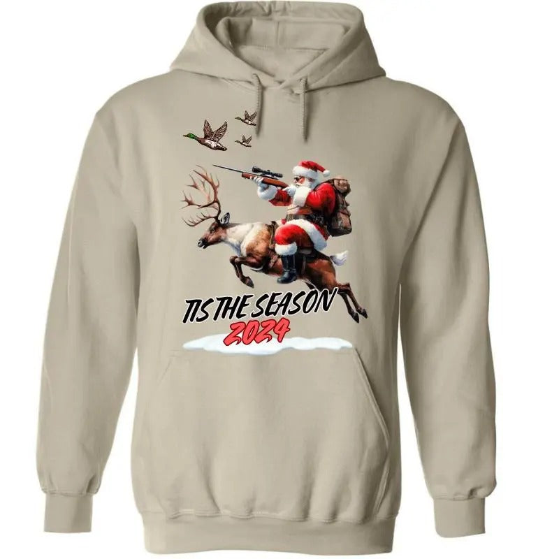 Merry Buckmas Flag Christmas Authentic Outdoors Hoodie Sweatshirt T-shirt, Santa Hunter, Tis The Season 2024, Xmas...