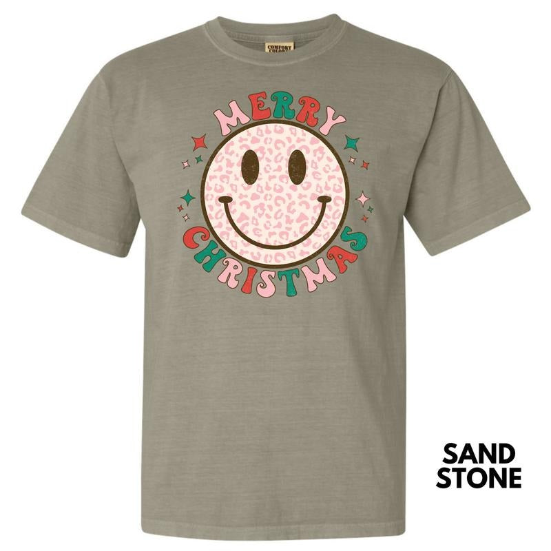 Merry Cheetah Christmas Happy Face Comfort Colors T-Shirt 'NLB' Hoodie, Sweatshirt | HypeDripTees.com