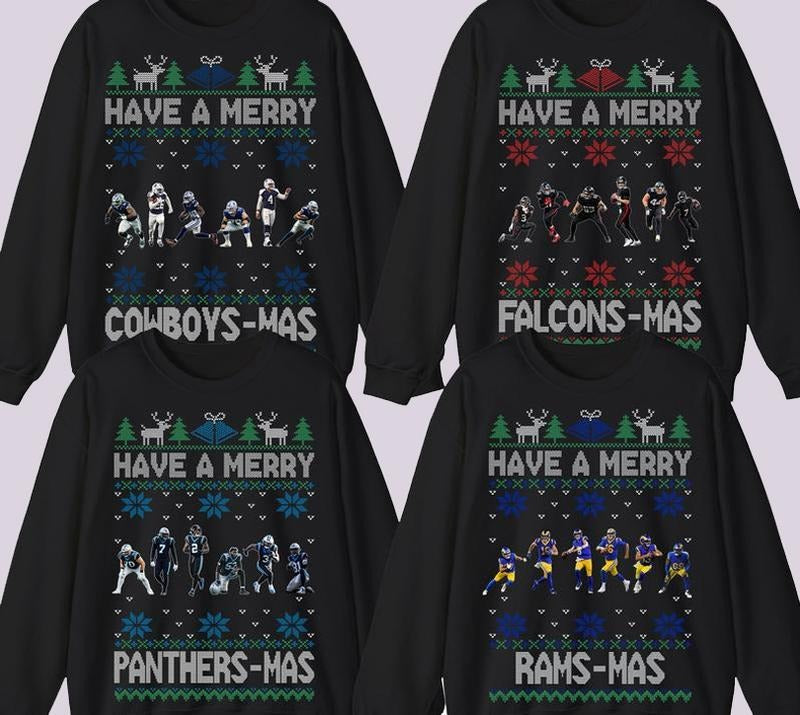 Merry Christmas All Football Teams Player Sweatshirt, Sweater for Football Fans, Black Sweater Christmas T-Shirts, Hoodie