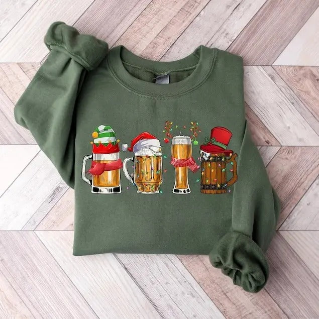 Merry Christmas Beers shirt,Christmas Drinking shirt, Santa Beer Christmas Lights Shirt,Beer Lover shirt,Christmas...