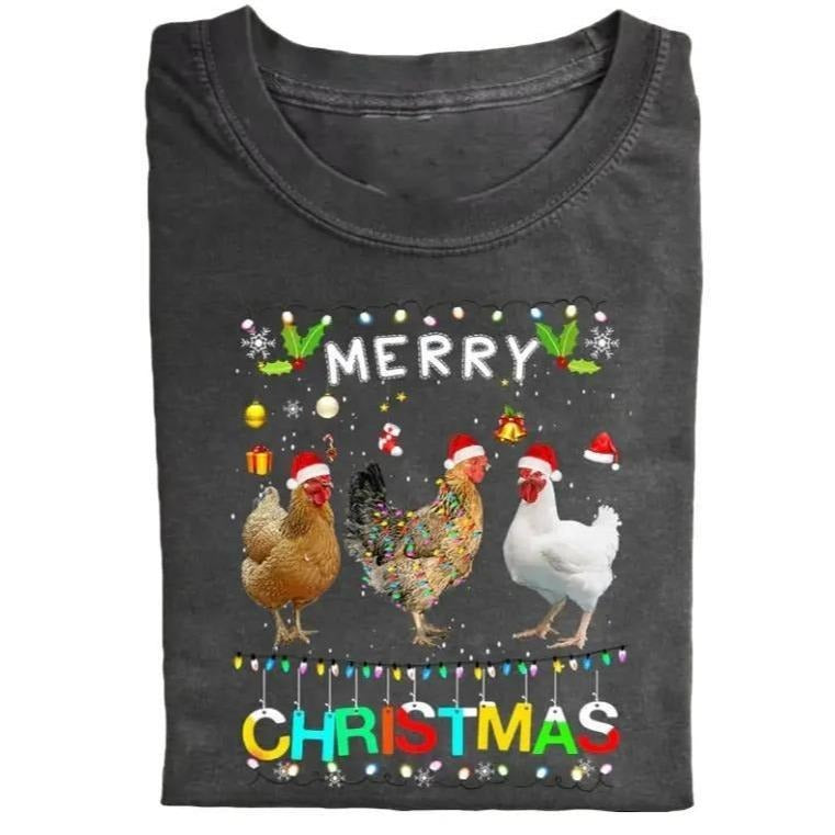 Merry Christmas Chicken Shirt, Y2K 90s Graphic Shirt, gift for her, him, Womenswear Top, Christmas Shirt Hoodie, Sweatshirt