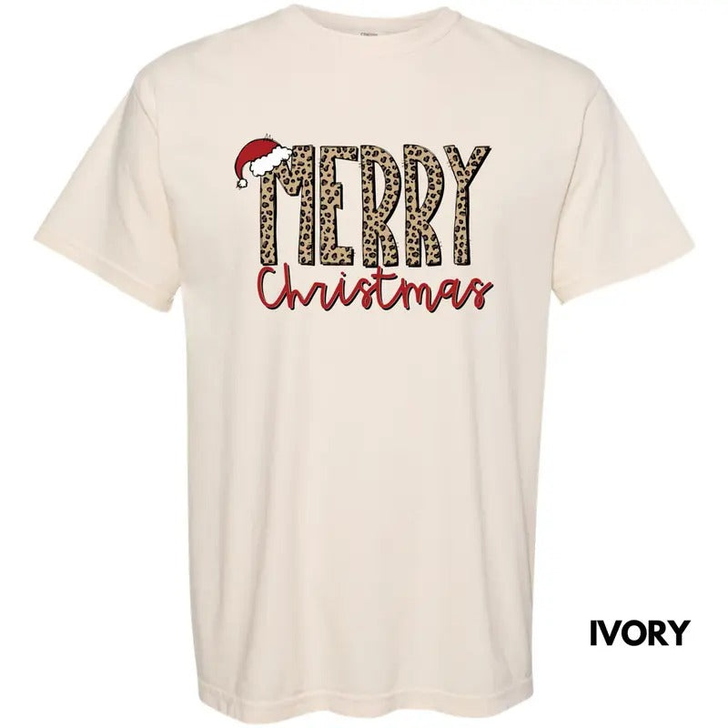 Merry Christmas Leopard Comfort Colors T-Shirt Hoodie, Sweatshirt | HypeDripTees.com
