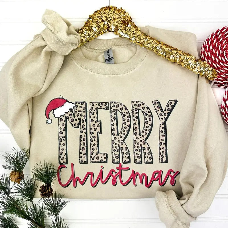 Merry Christmas Leopard Sweatshirt T-Shirts, Hoodie | HypeDripTees.com