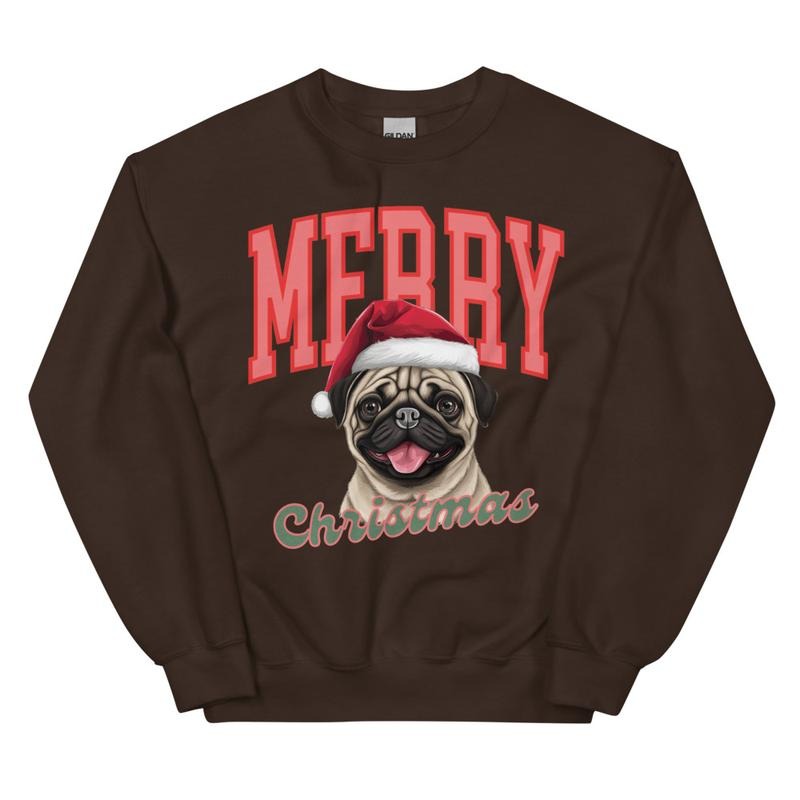 Merry Christmas Pug Sweatshirt, Christmas Dog, Festive Holiday Crewneck, Custom Sweatshirt T-Shirts, Hoodie