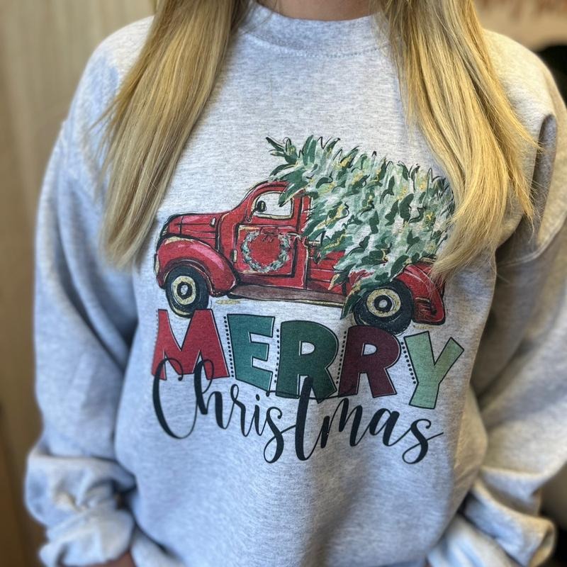 Merry Christmas Red Truck Sweatshirt T-Shirts, Hoodie | HypeDripTees.com