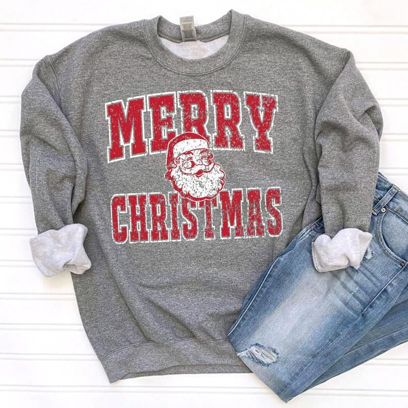 Merry Christmas Santa Sweatshirt, Collage Christmas Sweater, Retro Santa Claus Sweater, Christmas University Shirt, Santa...