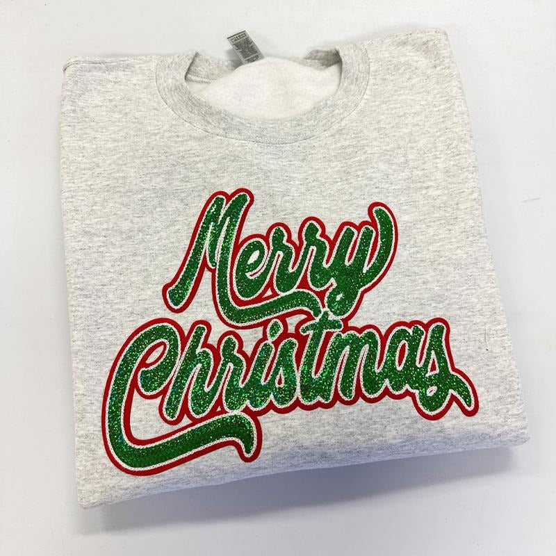 Merry Christmas Sequin Patch Gildan Sweatshirt T-Shirts, Hoodie | HypeDripTees.com
